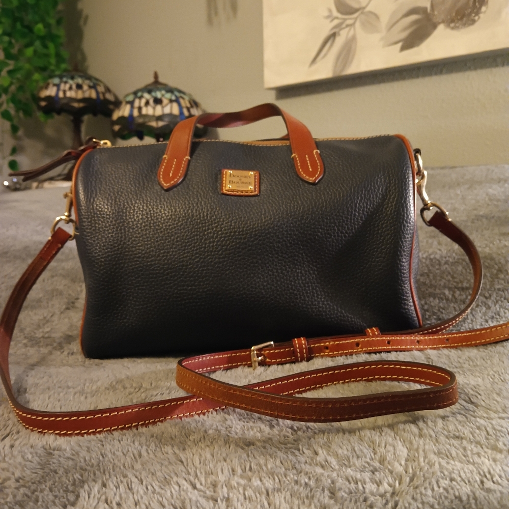 Dooney & Bourke Dark Navy and Brown Leather Satchel